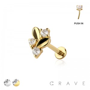 MULTI CZ LEAF TOP THREADLESS (PUSH IN) 316L SURGICAL STEEL LABRET SET